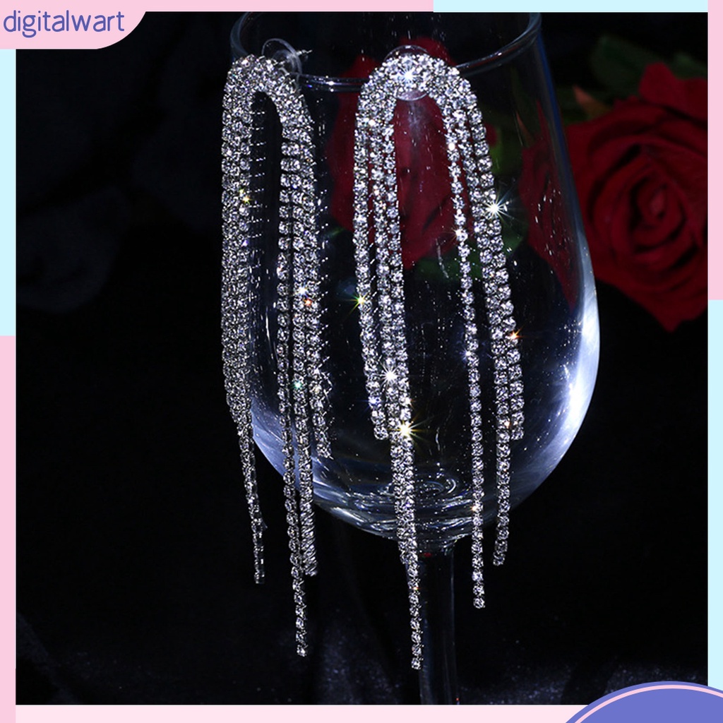 1 Cặp Bông Tai Chữ U Đính Đá Phối Tua Rua Thời Trang