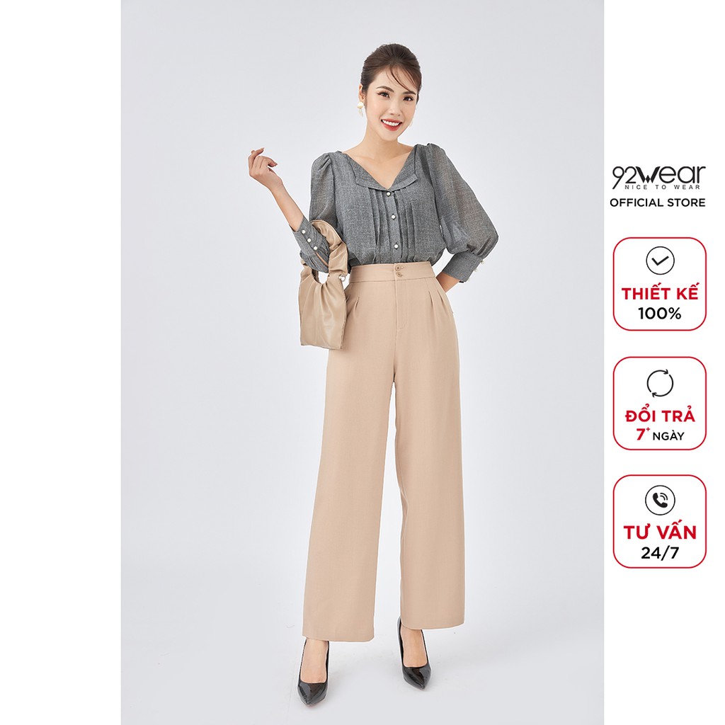 Quần tây nữ ống rộng 92WEAR baggy công sở cạp rời 2 cúc QAA1248 | BigBuy360 - bigbuy360.vn
