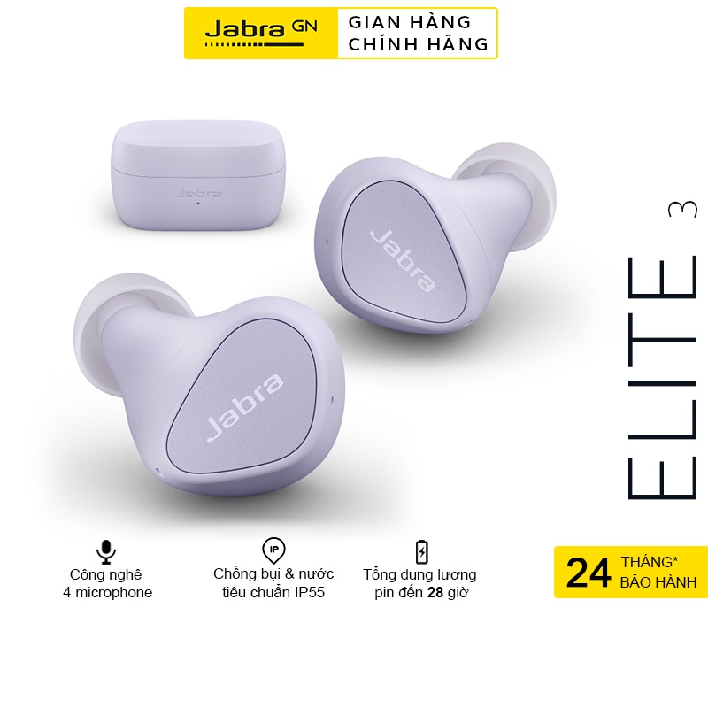 Tai Nghe Bluetooth Jabra Elite 3 Thương hiệu Đan Mạch Chống Nước IP55 Hàng Chính Hãng