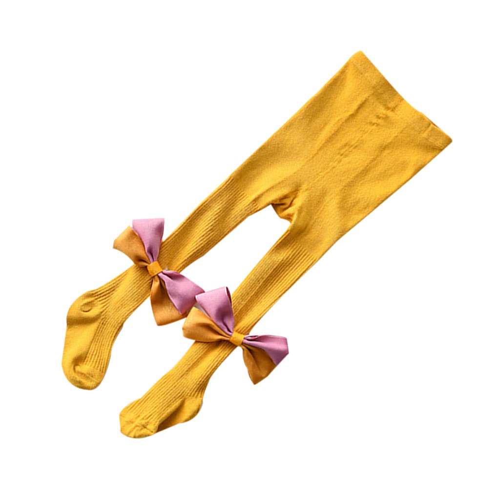 Quần liền tất màu trơn phối nơ thắt dành cho bé gái sơ sinh