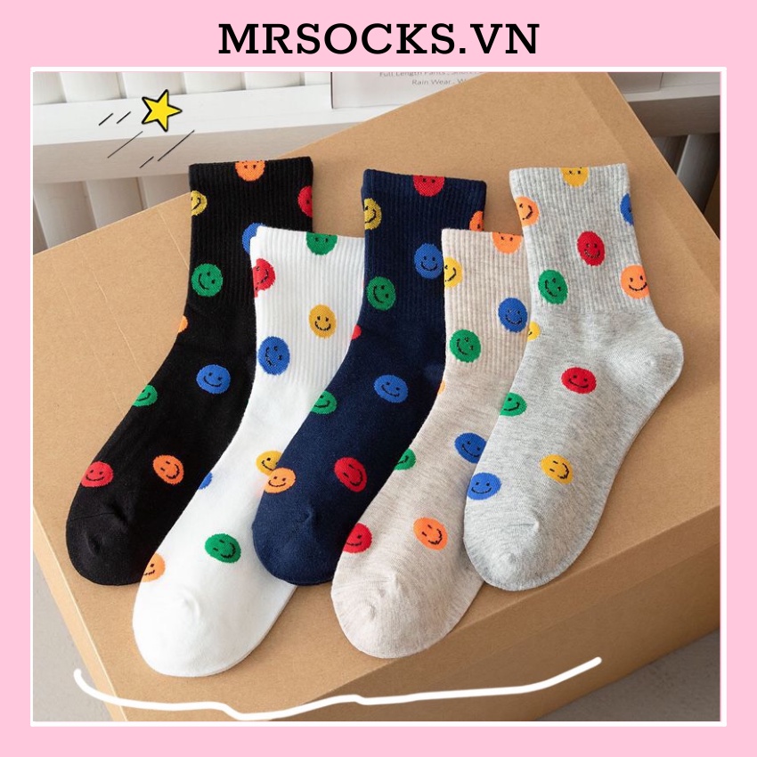 Tất vớ cổ cao smile đen trắng thời trang hàn quốc đẹp giá rẻcotton kháng khuẩn MRSOCKS VC118