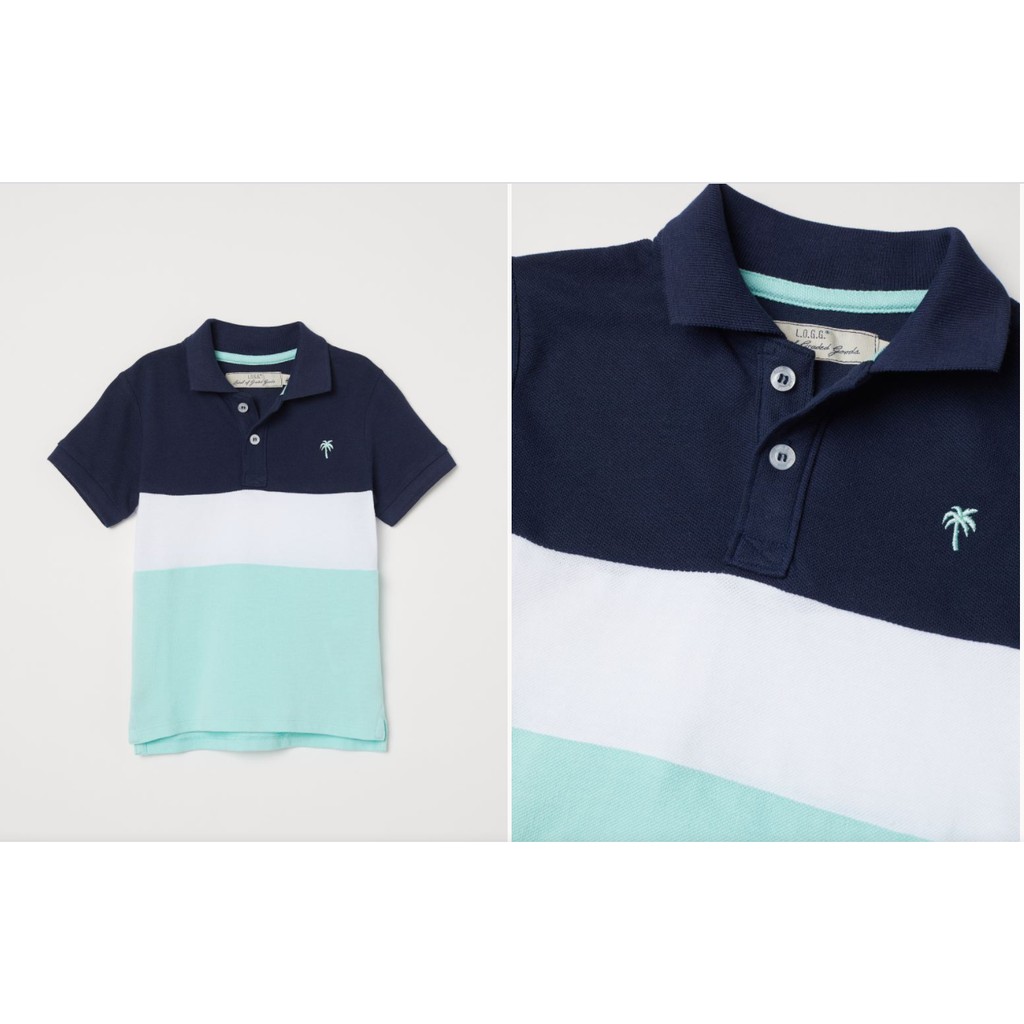 Áo polo colour block xanh HM H&M_hàng chính hãng authentic