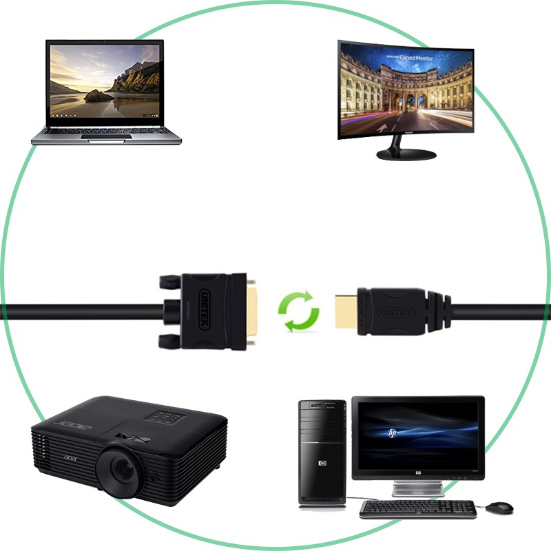 Dây cáp chuyển DVI ra HDMI - HDMI ra DVI ful HD1080P từ PC ra TV Màn hình LCD Máy chiếu 1.5M/2M/3/5M Unitek