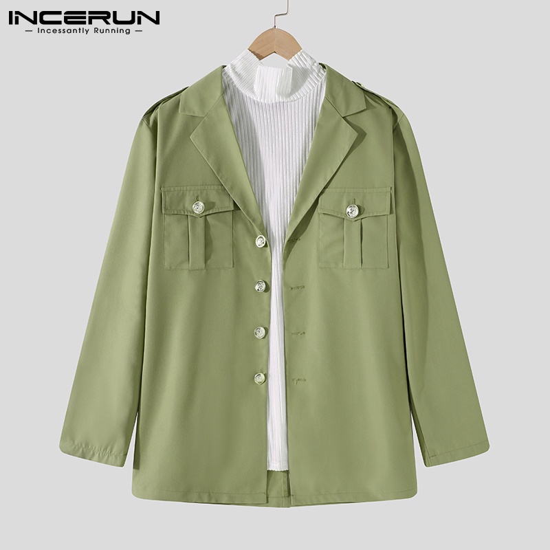 Áo khoác blazer INCERUN cổ bẻ dài tay một hàng nút phong cách mùa đông thông thường cho nam