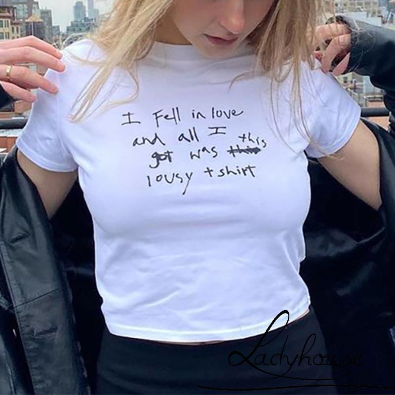 Áo Thun Croptop Tay Ngắn Cổ Tròn In Chữ Phong Cách Đường Phố Dành Cho Nữ