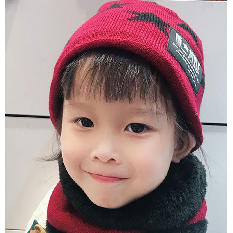 Bộ 2 Món Mũ Len Beanie Kèm Khăn Choàng Cổ Thời Trang Mùa Đông Cho Bé