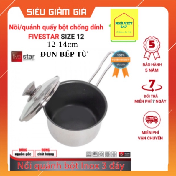 Quánh Nấu Bột Inox Fivestar 3 Đáy 12-14cm -Đun Bếp Từ -Nồi Nấu Cháo Ăn Dặm Cho Bé-Nồi an toàn,bền,đẹp,rẻ