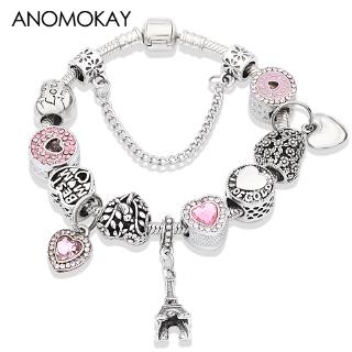 Vòng tay trang trí mặt tháp Eiffel đính kim cương giả phong cách vintage hợp thời trang DIY