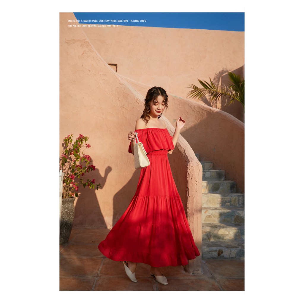 (Sẵn)Váy Maxi Trễ Vai Đi Biển 3 Tầng | BigBuy360 - bigbuy360.vn