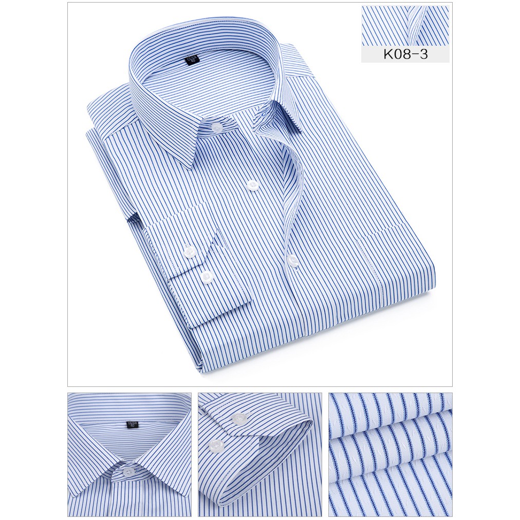 Áo Sơ Mi Trắng Dài Tay Họa Tiết Kẻ Sọc Phong Cách Công Sở Mới Cho Nam G82