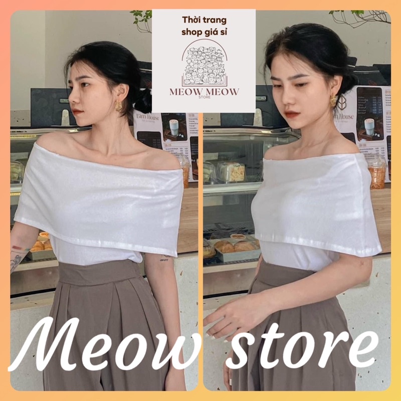Áo kiểu bẹt vai ôm body chất gân phong cách thu đông