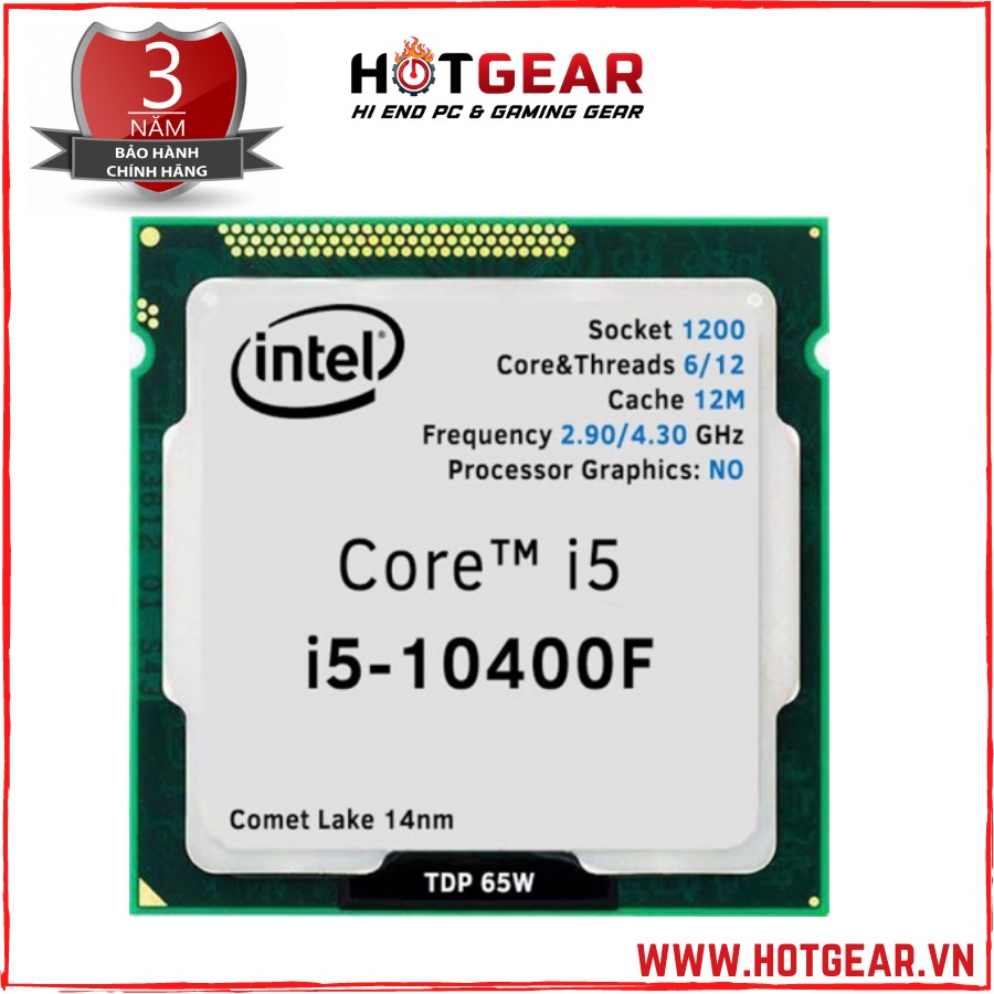 Bộ xử lý Intel Core i5 10400F (2.90 Up to 4.30GHz, 12M, 6 Cores 12 Threads) TRAY chưa gồm Fan (Không GPU)