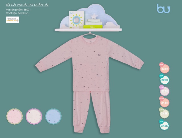 Bộ bu dài tay cài vai cho bé