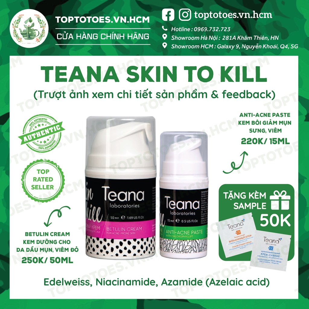 Kem dưỡng &amp; kem bôi Teana Skin To Kill giảm mụn sưng, đỏ