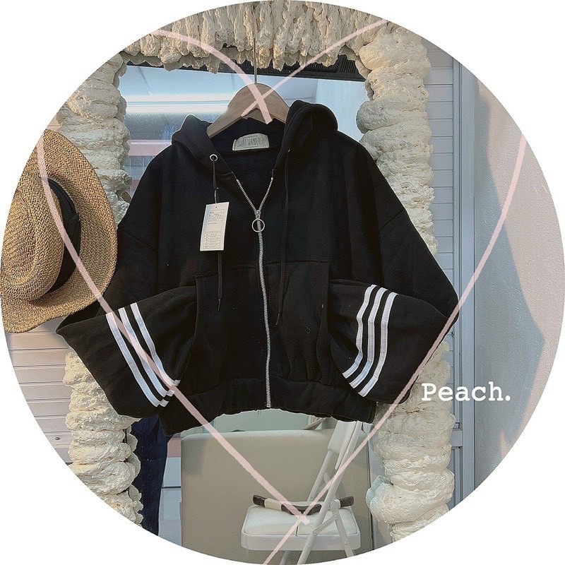 Áo KHOÁC Croptop Thể Thao TAY PHỒNG 3 Sọc Có Mũ Ulzzang Unisex Hot Hit