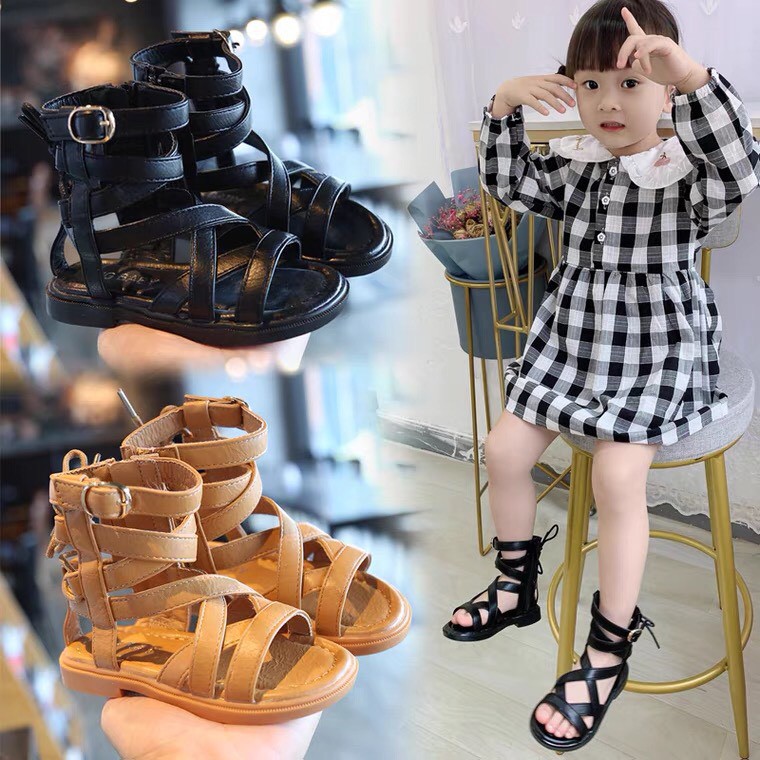 Giày Sandal chiến binh cho bé - Sandal bé gái cao cổ quai đan chất da PU siêu mềm êm chân chính hãng MG Baby V653