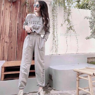 Bộ quần jogger áo croptop dây rút 2 màu siêu xinh
