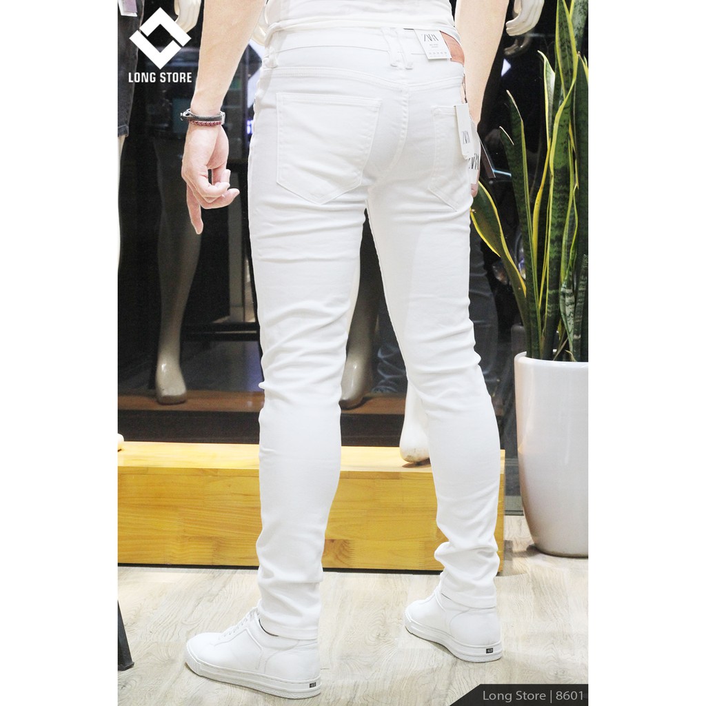 Quần jean nam trắng trơn chất bò co giãn cao cấp ống đứng dáng ôm skinny đẹp chuẩn Hàn Quốc có big size 8601 | BigBuy360 - bigbuy360.vn