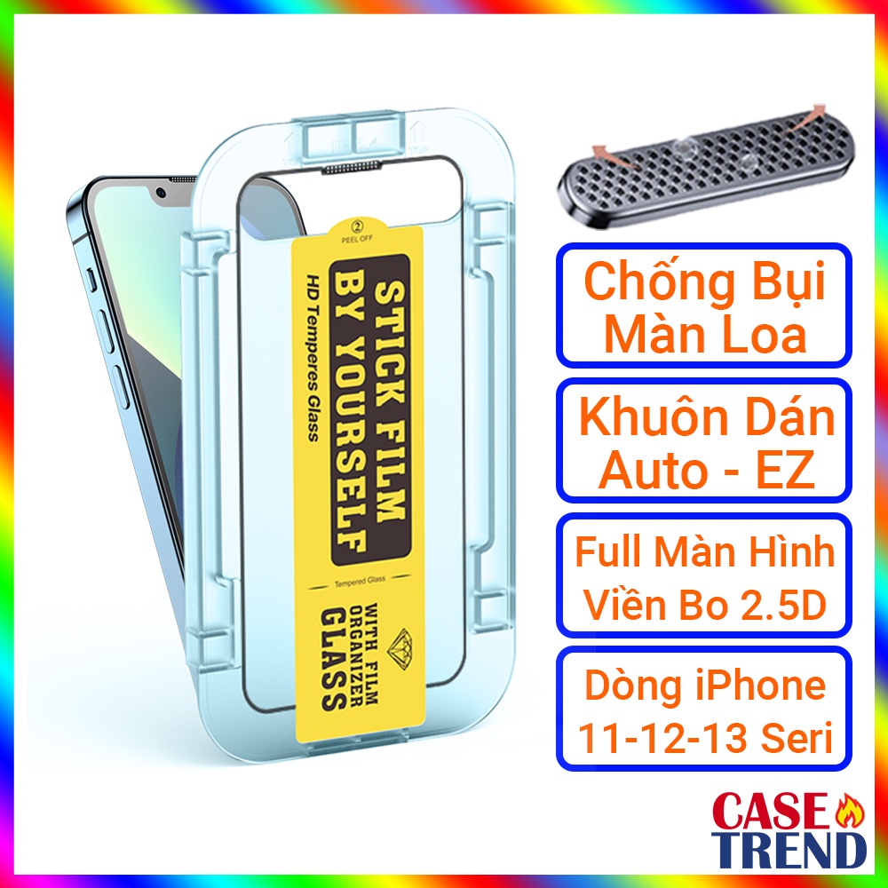 Kính Cường Lực Chống Bụi Màng Loa Full Màn Hình iPhone 11/12/13 Pro Max Chống Vân Tay Có Khuôn Tự Dán Siêu Dễ