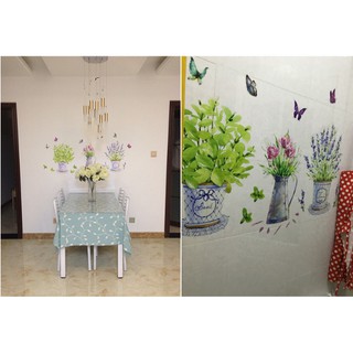 Decal trang trí 3 chậu hoa lớn Vintage