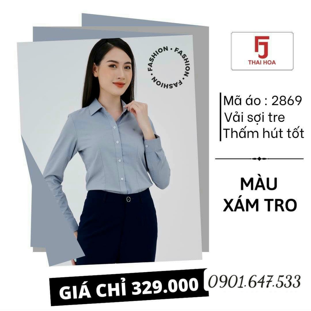 Áo Thái Hòa màu xám tro vải cao cấp siêu mịn mát 2869-19-01