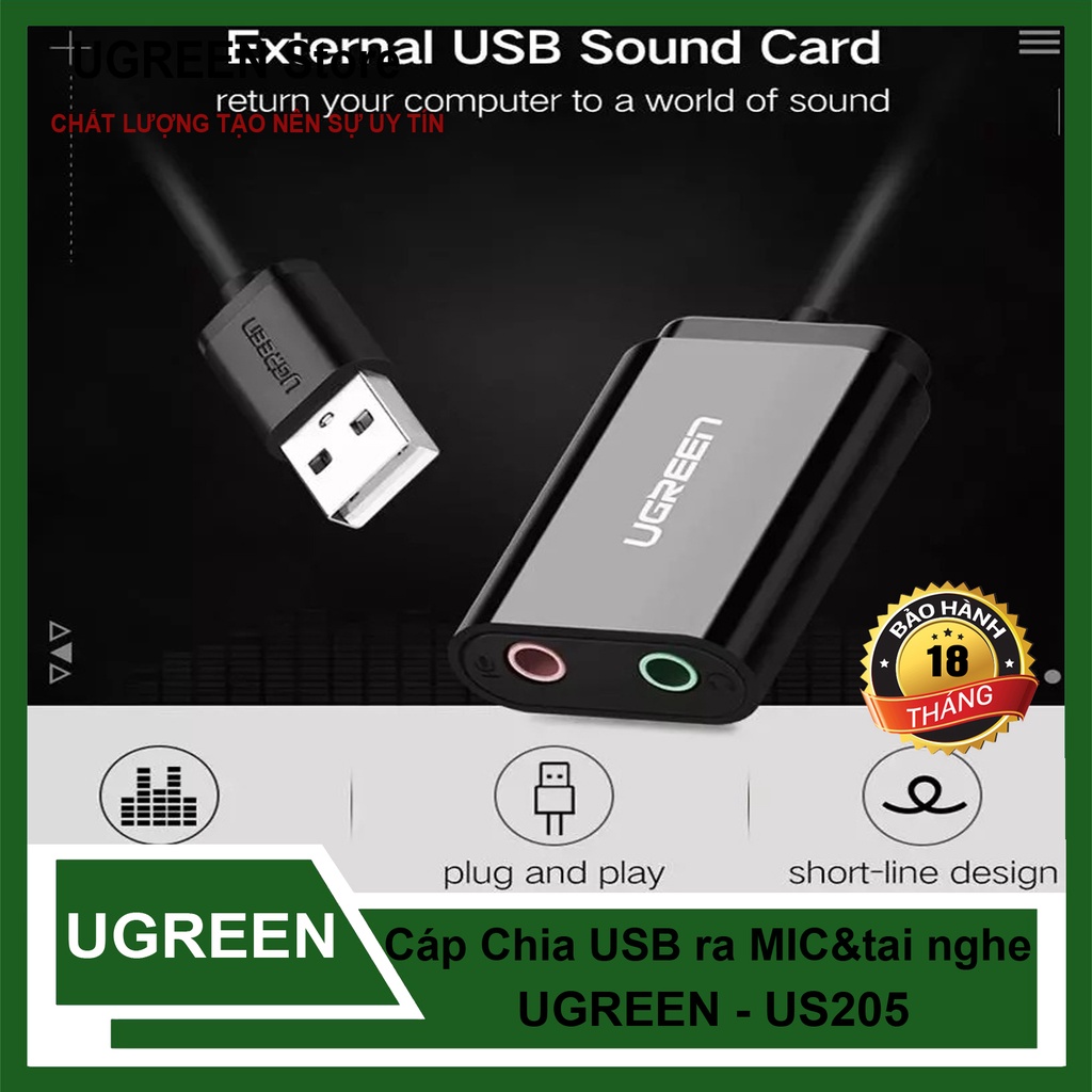 Cáp Chuyển USB Ra 2 Cổng Microphone Và Âm Thanh 3.5mm UGREEN US205 Cao Cấp