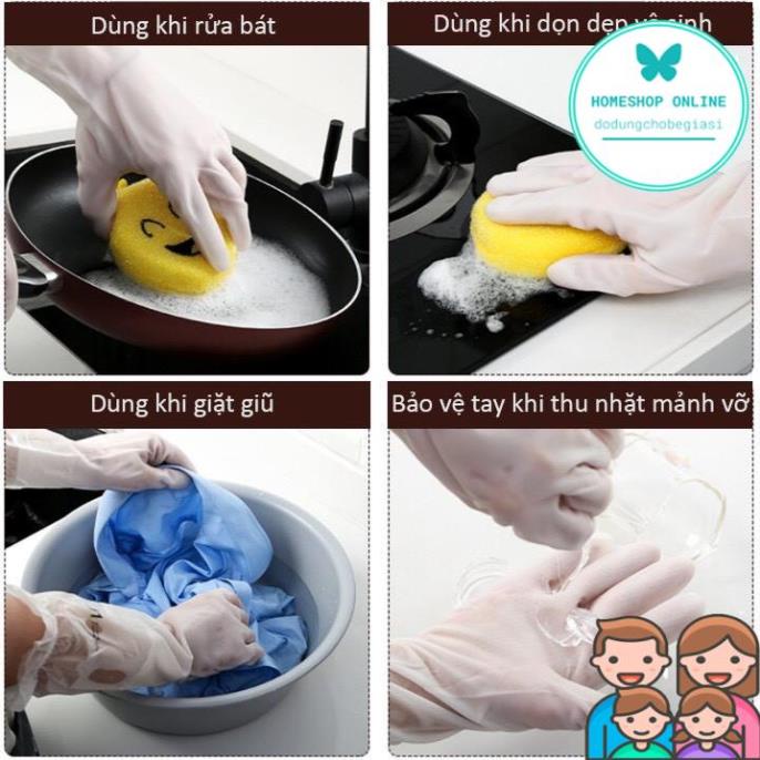 Găng Tay Cao Su Lót Nỉ Siêu Dai, Siêu Bền Loại Dài Có Chun Chống Tụt