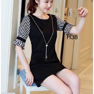 Đầm suông tay phối màu