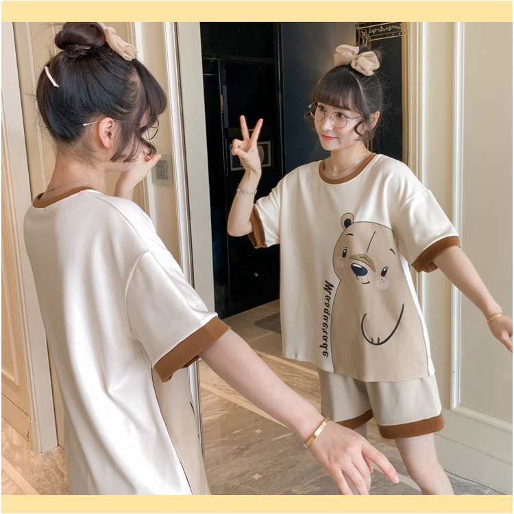 Set Bộ Pijama Ngủ Nữ Hàn Quốc Cộc Tay Họa Tiết 3D Dáng Rộng Nhiều Màu Siêu Xinh