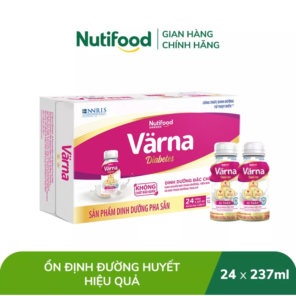 [HSD T2-2025] Thùng 24 Chai Pha Sẵn Nutifood Varna Diabetes Chai 237ml.