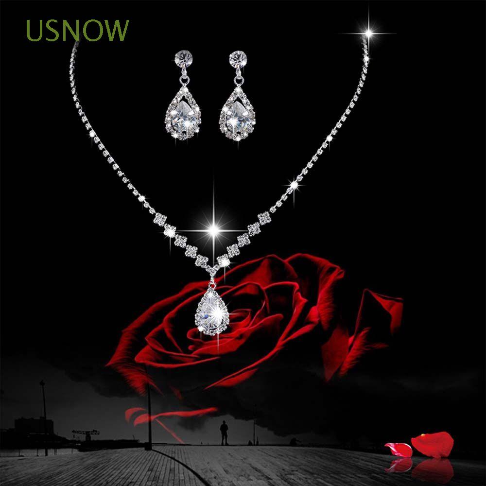 Bộ Trang Sức Vòng cổ Đính Đá Zircon Hình Giọt Nước Thời Trang Dành Cho Nữ|Khuyên Tai/Bông Tai Nhiều Màu Lãng Mạn