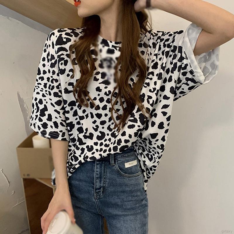 Áo Thun Nữ Ngắn Tay Họa Tiết Da Báo Thời Trang
