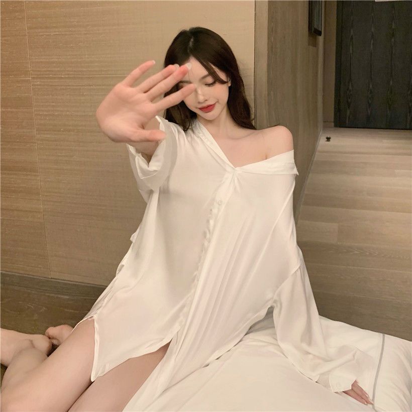 Đầm Ngủ Sơ Mi Voan Dài Đến Giữa Bắp Chân Mỏng Plus Size Cho Nữ