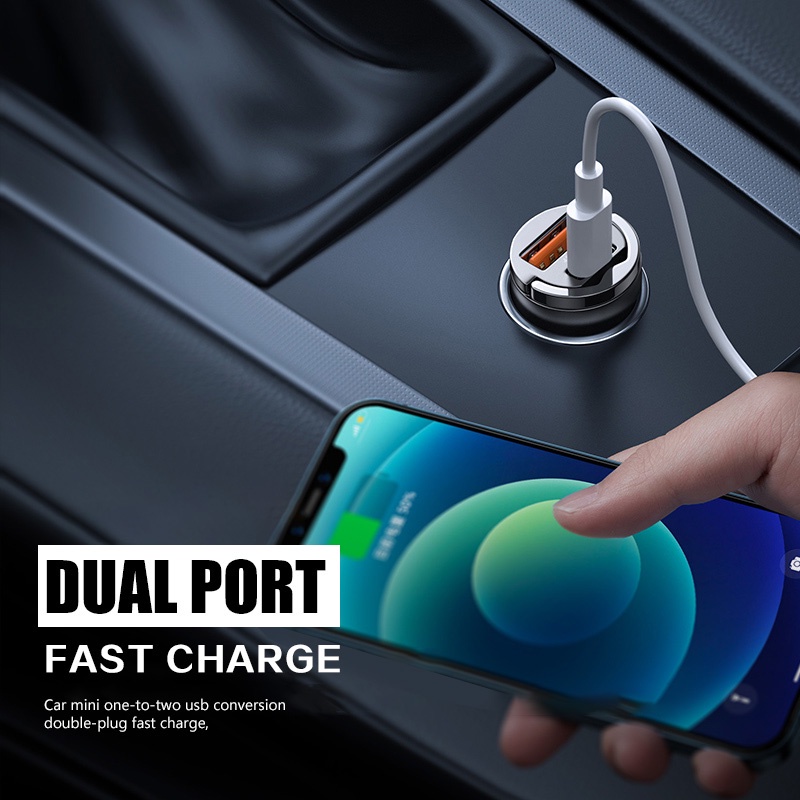 [Mới] Cục Sạc Nhanh Mini Ẩn Trên Ô Tô Cổng USB Kép PD + QC Hoặc PD + Sạc PD / Tương Thích Với iPhone Và Android Điện Thoại