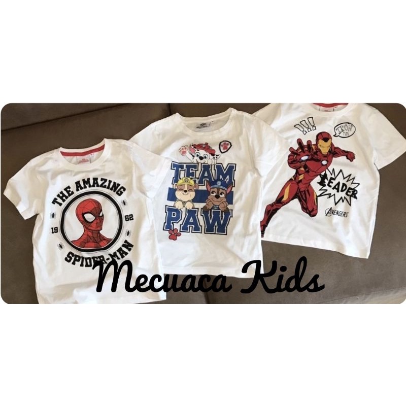 ÁO PHÔNG TRẮNG CỘC TAY THUN COTTON TQXK HÌNH SIÊU NHÂN, MICKEY, CHÓ CỨU HỘ, MINICRAF CHO BÉ TRAI