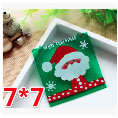 Set 10 túi kiếng đựng bánh cookie, quà tặng ông già Noel xanh lá 7 x 7 cm