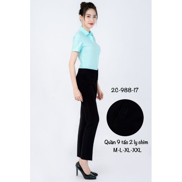 Quần 9 tấc lưng cao 2 ly chìm màu đen 2C-988-17