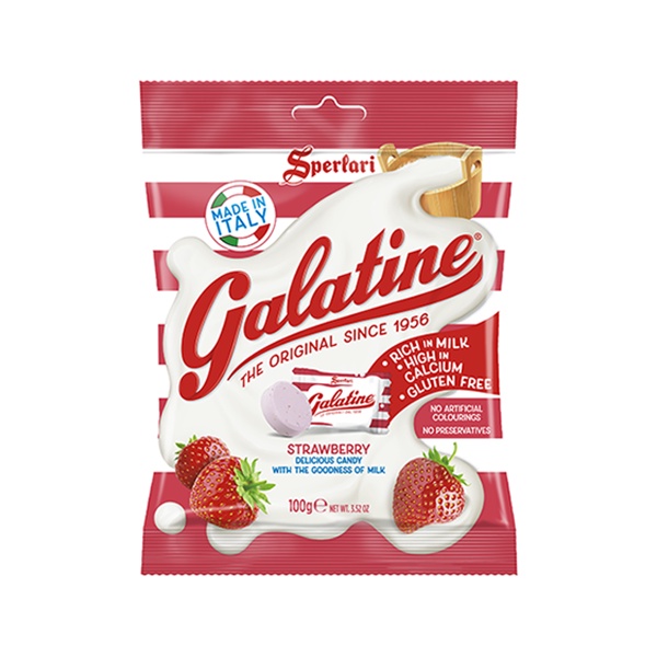 Kẹo sữa hương dâu Galatine Ý, 100% sữa từ Châu Âu, giàu Canxi