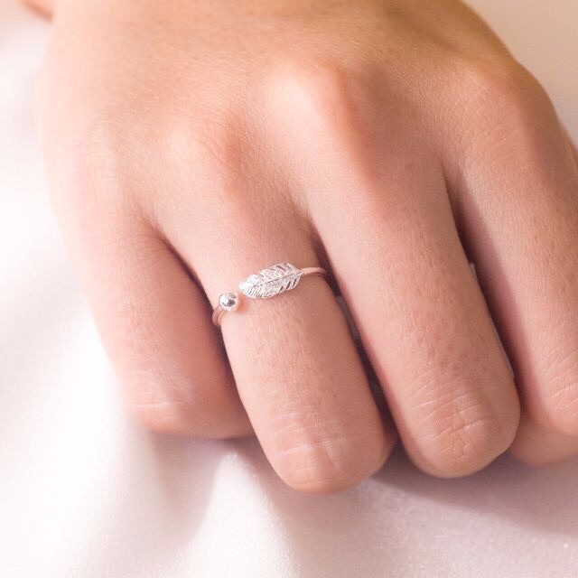 Nhẫn bạc nữ Tlee nhẫn lông vũ basic cá tính TleeJewelry A0186