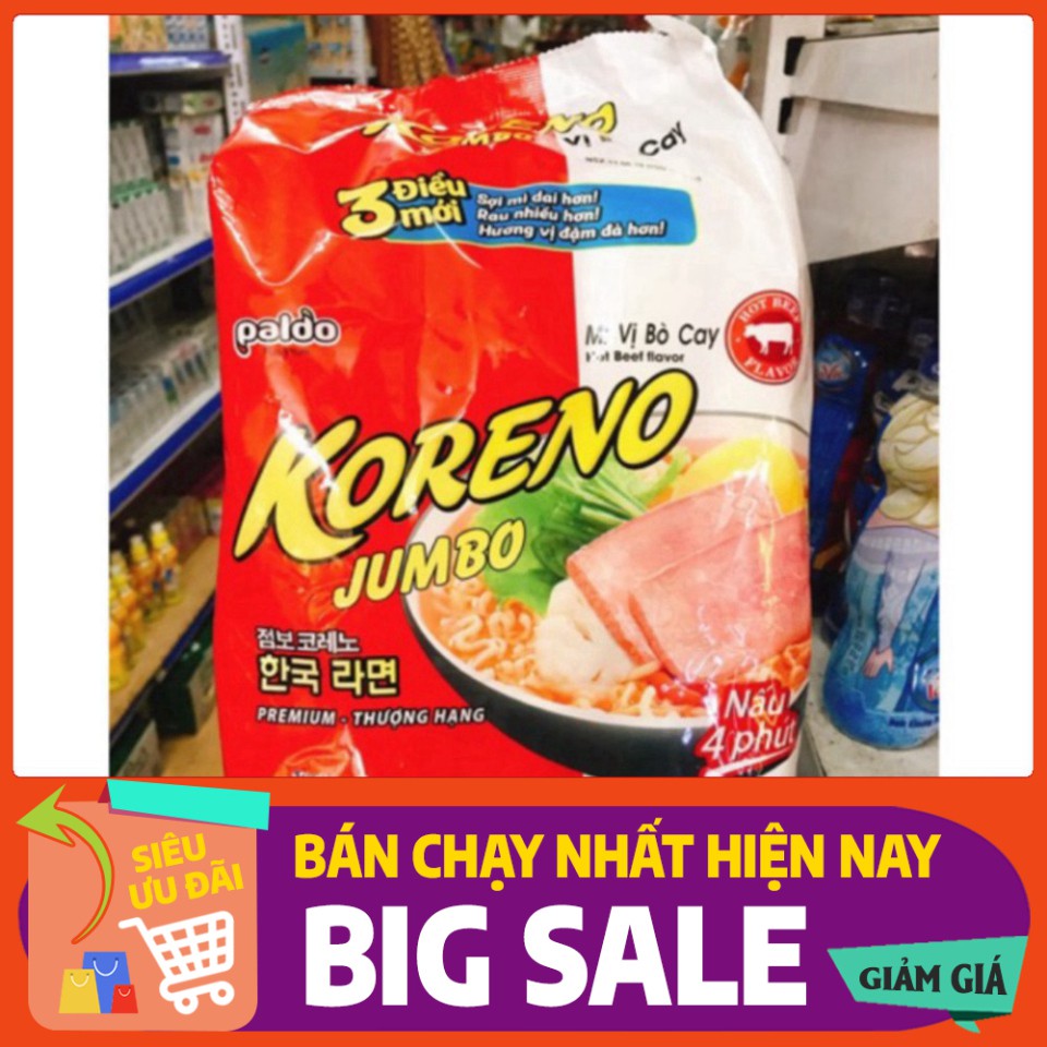 MÌ Ăn Liền KORENO JUMBO HÀN QUỐC 1KG GÀ/ TÔM/ BÒ CAY/ KIM CHI/ NẤM/ HẢI SẢN CAY