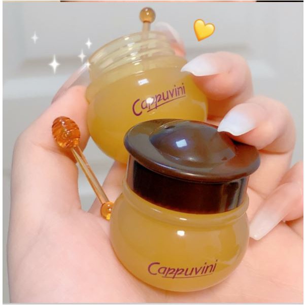 Hũ Cappuvini mặt nạ ngủ môi kiểm son dưỡng ong vàng Honey Moist - Tặng kèm cọ mật