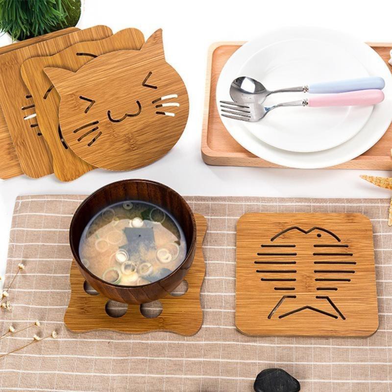 Miếng lót nồi bằng gỗ cách nhiệt chịu nhiệt tốt khay để cốc uống nước sang trọng tiện dụng MiibooShi ts552045