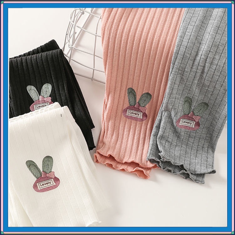 Quần Legging Ôm Sát Chân Co Giãn Họa Tiết Tai Thỏ Hoạt Hình Phong Cách Hàn Quốc Dễ Thương Dành Cho Bé Gái