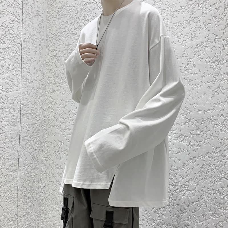 Áo Longsleeves xẻ tà, JACKLANE, Áo nam nữ dài tay oversize trơn Unisex Jack lane