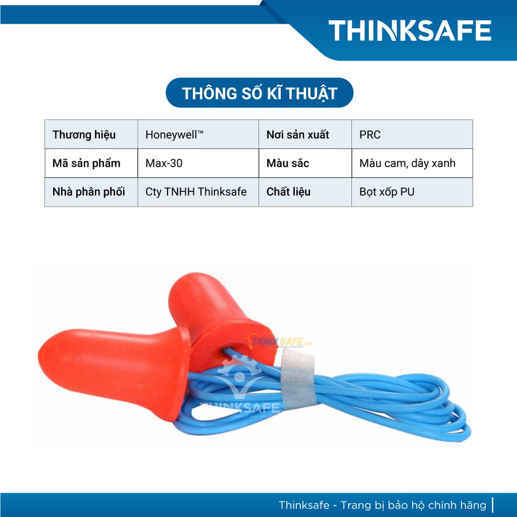 Nút tai chống ồn Honeywell MAX-30 chất liệu foam polyrethane giảm ồn 33dB