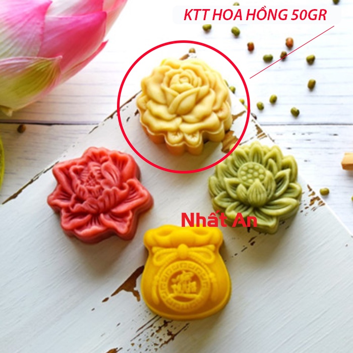 Khuôn trung thu lò xo 1 mặt 50 - 65g (Hoa hồng/ Hoa sen/ Hoa mẫu đơn/ Túi tiền)