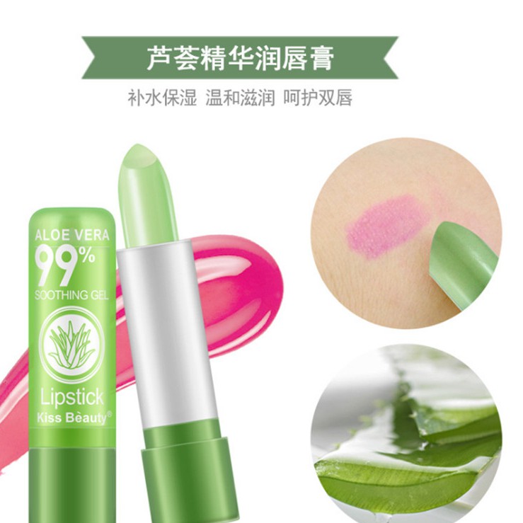 Son dưỡng môi chuyển màu hồng nhẹ Nha đam Kiss Beauty MS:2974 siêu đẹp