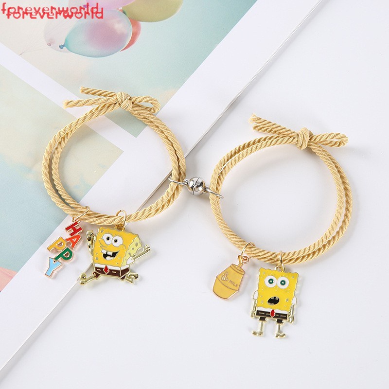 2pcs Cặp Vòng Tay Cao Su Mặt Hình Bọt Biển Hoạt Hình Đáng Yêu Vòng tay nam châm cặp đôi