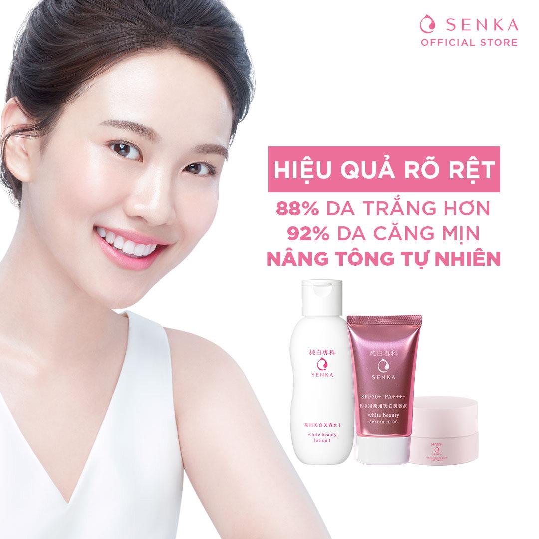 Bộ sản phẩm đánh thức làn da trắng hồng Senka(CCSerum 40g+White Beauty Glow Gel Cream 50g+White Beauty Lotion I 200ml)