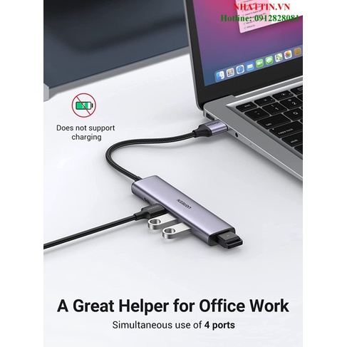 Hub chia USB 3.0 Type-A ra 4 cổng USB 3.0 tốc độ 5Gbps dây bọc dù vỏ nhôm Ugreen 20805